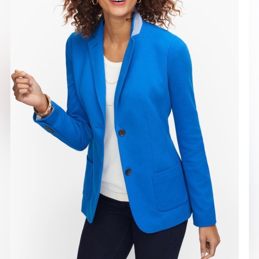 Talbots Royal Blue Aberdeen Knit Twill Blazer Size 6 Petite Style P203019500